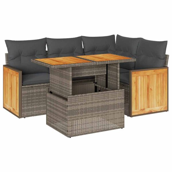vidaXL Salon de jardin 5 Pièces avec coussins gris résine tressée acacia