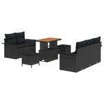 vidaXL Ensemble de canapés de jardin de 8 pièces avec coussins noirs en poly rattan et acacia.
