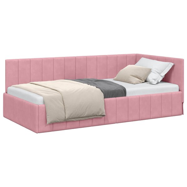 vidaXL Cadre de lit d'angle Rose 90 x 190 cm Velours