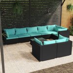 vidaXL Salon de jardin 9 Pièces avec coussins Noir Résine tressée