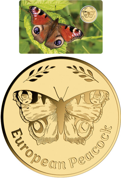 Monnaie EUROPEAN PEACOCK Butterflies 1/1000 Oz Medaille Or (PRÉCOMMANDE)