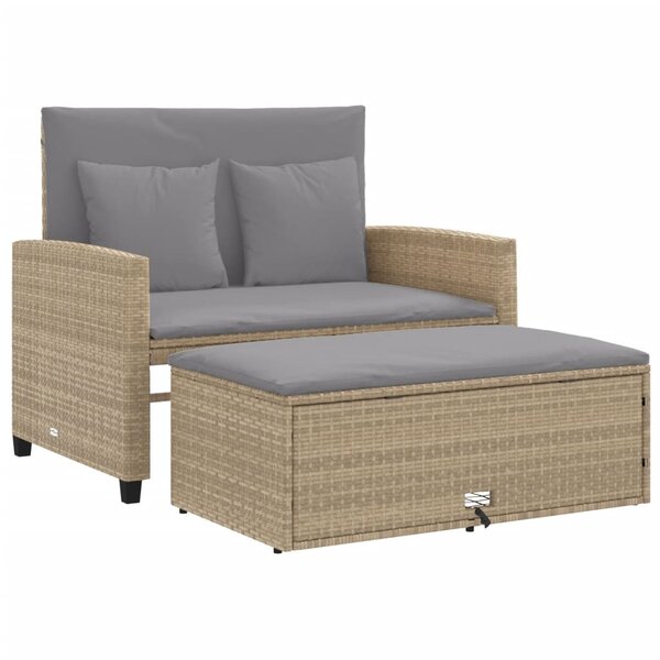 vidaXL Canapé de jardin avec coussins 2 places beige résine tressée