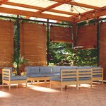 vidaXL Salon de jardin 10 Pièces avec coussins gris bois de pin massif