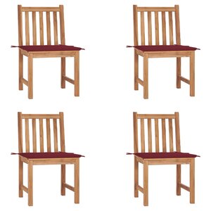 vidaXL Chaises de jardin lot de 4 avec coussins Bois de teck massif