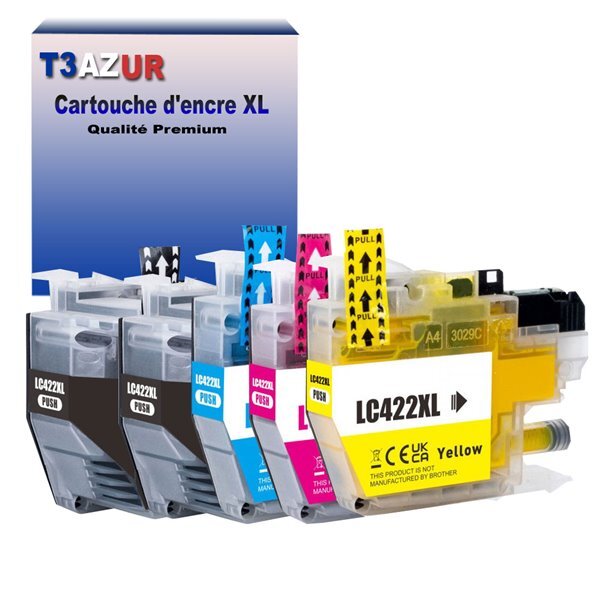 T3AZUR- Lot de 5 Cartouches compatibles avec Brother LC422 XL pour Brother MFC-J5740DW  MFC-J6540DW  MFC-J6540DWE