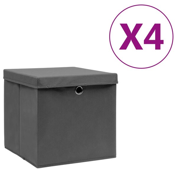 vidaXL Boîtes de rangement avec couvercles 4 Pièces 28x28x28 cm Gris