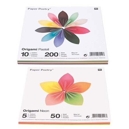 250 feuilles pour origami Pastel + Fluo 15 x 15 cm