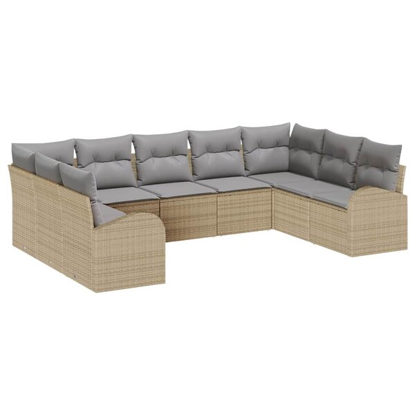 vidaXL Ensemble de canapé de jardin 9 Pièces Beige  gris clair Poly rotin