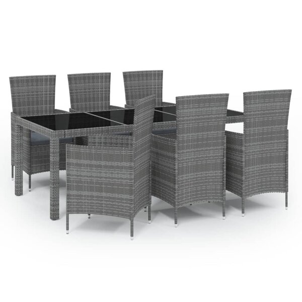 vidaXL Salon de jardin 7 Pièces avec coussins Résine tressée Gris