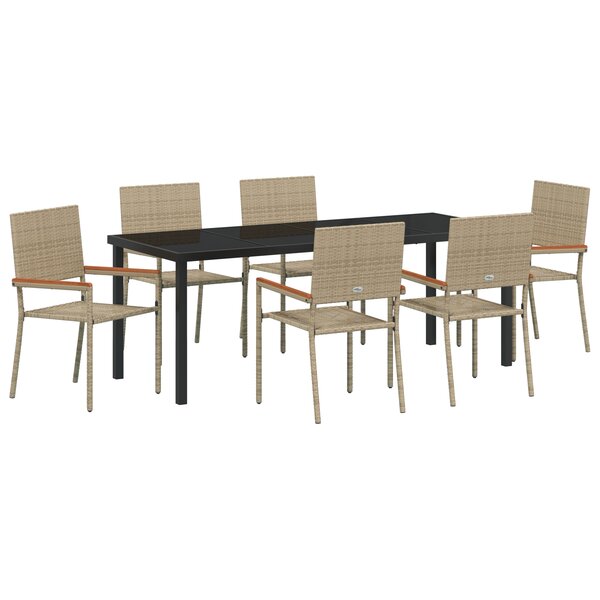 vidaXL Ensemble de Salle à Manger de Jardin 7 Pièces Beige en Poly Rattan