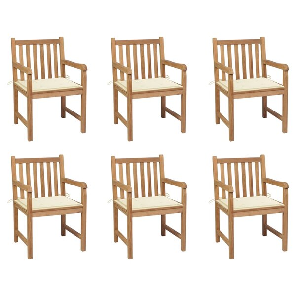 vidaXL Chaises de jardin lot de 6 et coussins crème Bois teck massif