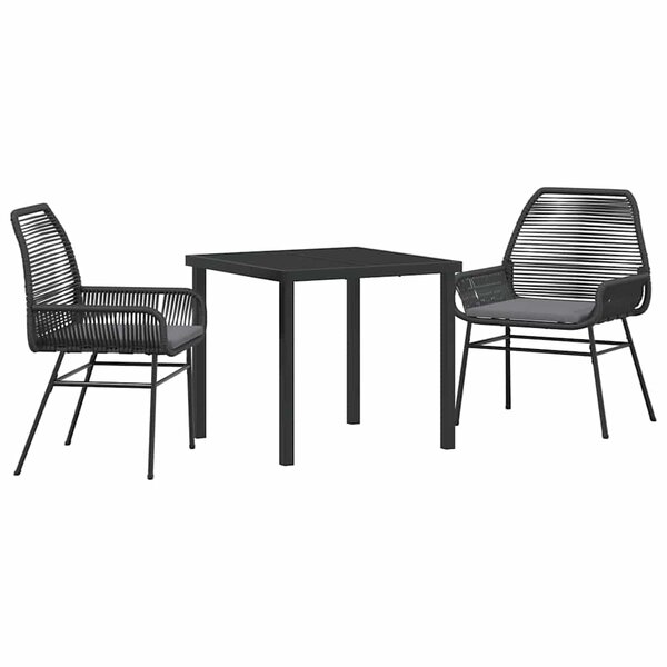 vidaXL Ensemble de salle à manger pour jardin 3 Pièces Noir polyrotin