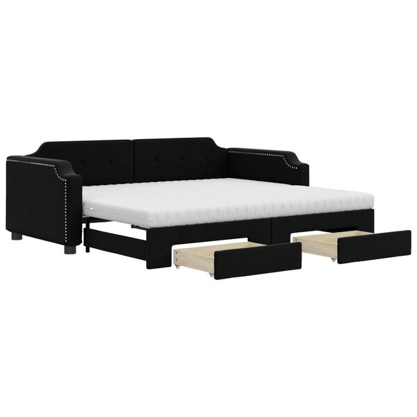 vidaXL Lit de jour avec gigogne et tiroirs noir 90x190 cm tissu