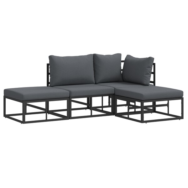 vidaXL Ensemble de canapé de jardin 4 Pièces Noir 211.5 x 141.5 x 71 cm