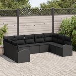 vidaXL Ensemble de canapé de jardin 9 pièces avec coussins Noir Poly Rattan