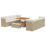 vidaXL Set de 11 canapés de jardin avec coussins en polyrotin beige et en bois d'acacia.
