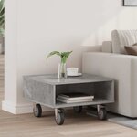 vidaXL Table d'appoint avec roues Gris béton 50 5 x 50 x 30 cm