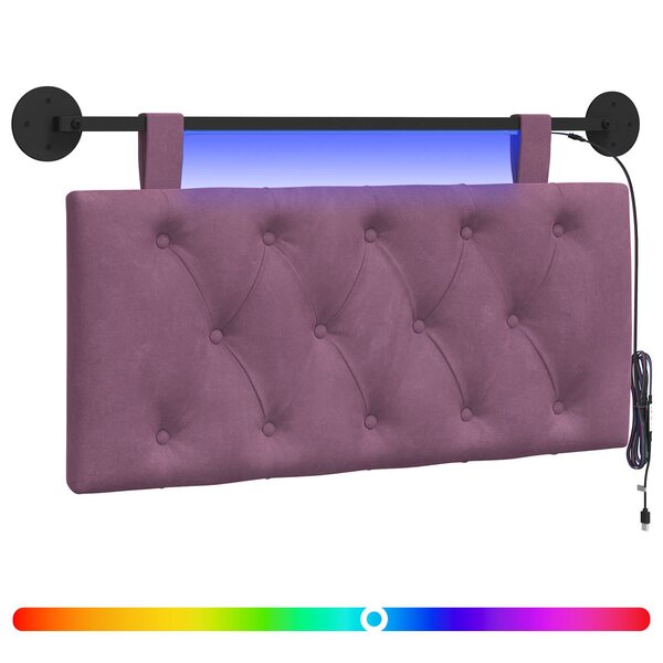 vidaXL Tête de lit suspendue Avec lumière LED Pourpre Velours