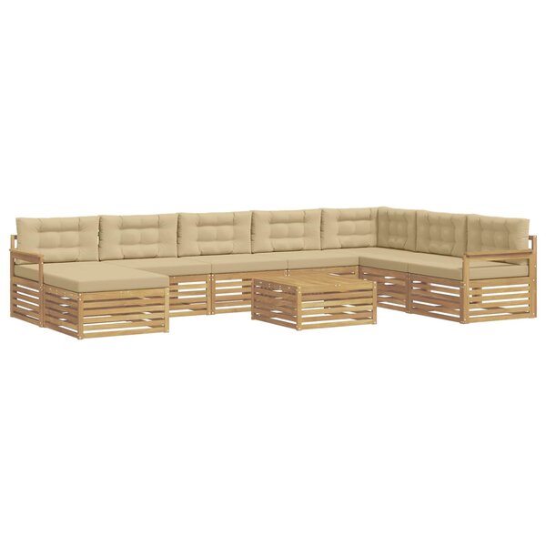vidaXL Ensemble de canapés d'extérieur 9 Pièces Blanc et Beige