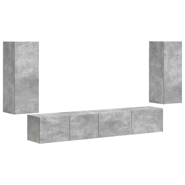 vidaXL Ensemble meuble TV 4 Pièces Gris béton Bois d'ingénierie