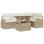 vidaXL Set de Sofa de Jardin 6 Pièces avec Coussins Beige Poly Rotin
