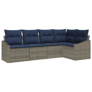 vidaXL Ensemble de canapé de jardin avec coussin 5 Pièces Gris et marine