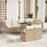 vidaXL Ensemble de canapé de jardin 9 pièces avec coussins beige en poly rotin