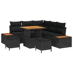 vidaXL Ensemble de canapé de jardin avec coussin 8 Pièces Noir Poly rotin