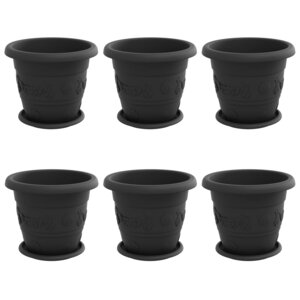 vidaXL Pots de plantes 6 Pièces Noir Ø 26 x 21.5 cm Plastique