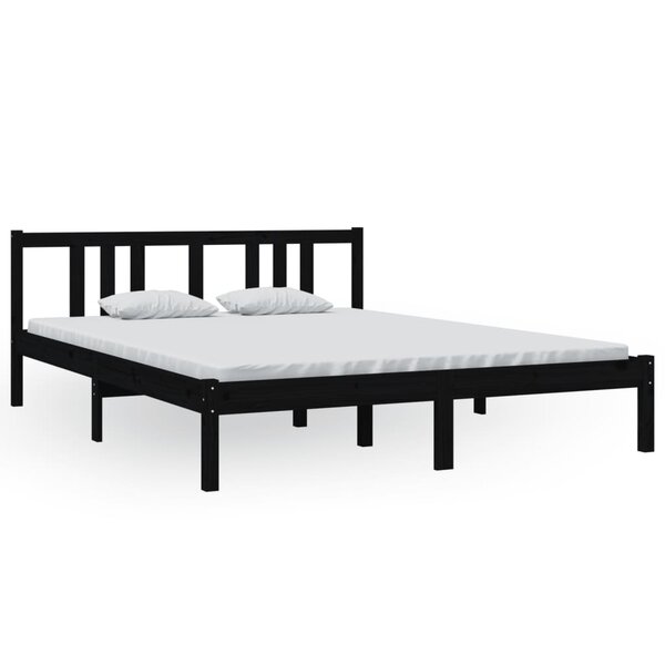 vidaXL Cadre de lit Noir Bois massif 150x200 cm Très grand