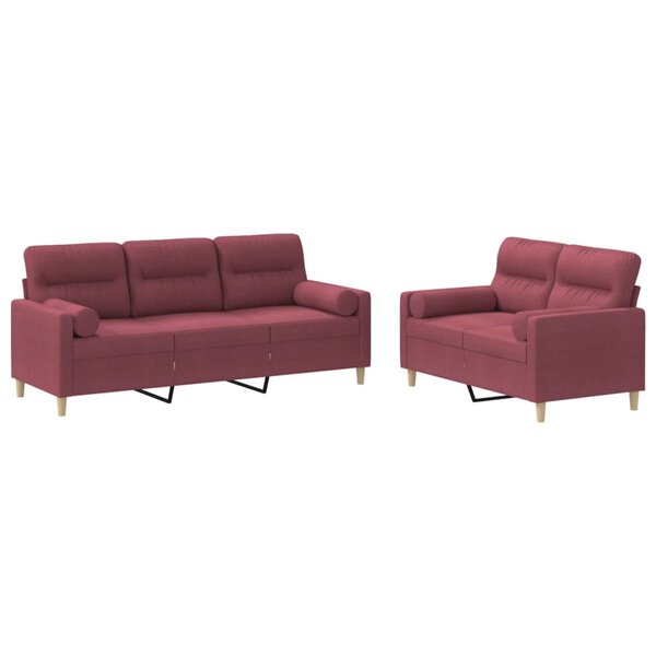vidaXL Ensemble de canapés 2 Pièces avec coussins rouge bordeaux tissu