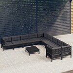 vidaXL Salon de jardin 11 Pièces avec coussins Noir Bois de pin