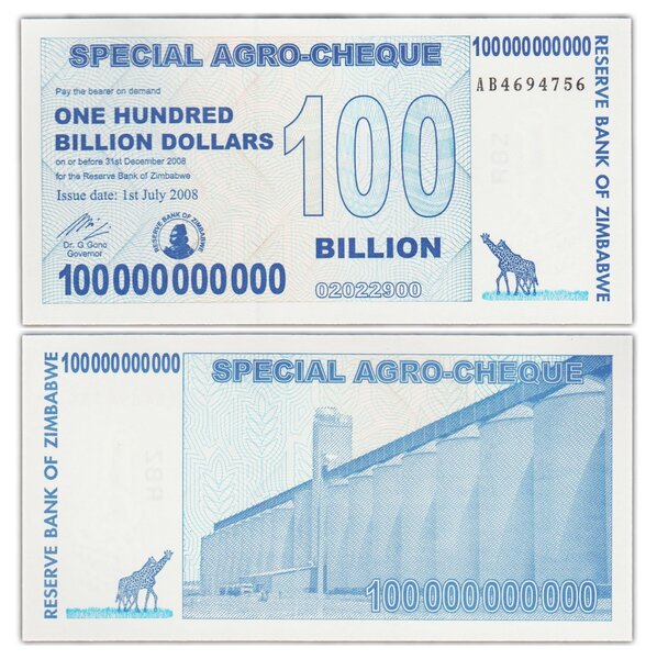 Billet de Collection 100000000000 Dollars 2008 Zimbabwe - Neuf - P64