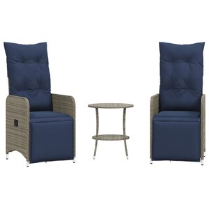 vidaXL Lot de 2 chaises de jardin inclinables avec Table en résine tressée grise