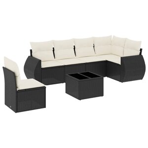 vidaXL Salon de jardin 7 Pièces avec coussins noir résine tressée