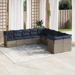 vidaXL Salon de jardin 10 Pièces avec coussins gris résine tressée