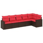 vidaXL Salon de jardin 6 Pièces avec coussins marron résine tressée