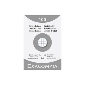 Étui De 100 Fiches - Bristol Quadrillé 5x5 Non Perforé 74x105mm - Blanc - Exacompta