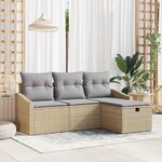vidaXL Ensemble de canapé de jardin 4 Pièces Beige Poly rotin