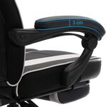 Fauteuil gamer chaise gaming siège de bureau réglable avec repose-pieds télescopique ergonomique mécanisme basculent appui-tête support lombaire charge 150 kg noir et blanc 12_0000398