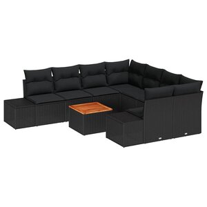 vidaXL Ensemble de canapé de jardin avec coussin 9 Pièces Noir Poly rotin