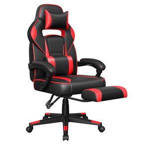 Fauteuil gamer chaise gaming siège de bureau réglable avec repose-pieds télescopique ergonomique mécanisme basculent appui-tête support lombaire charge 150 kg noir et rouge 12_0005909