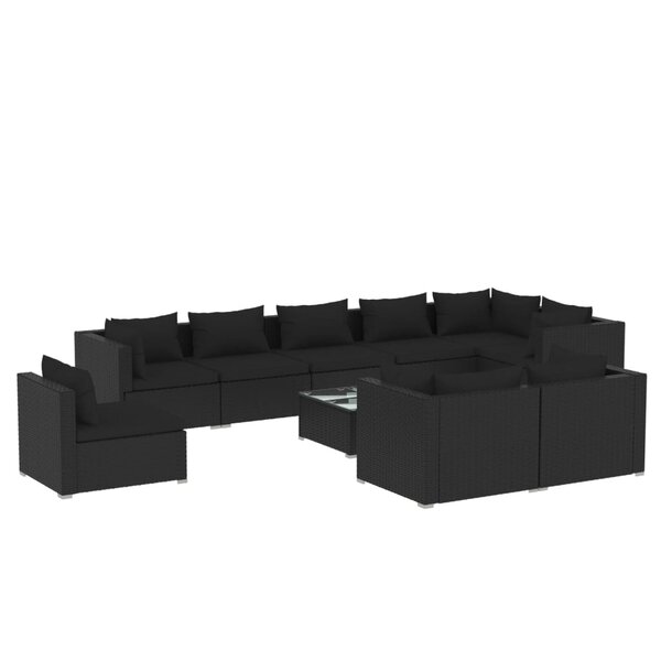 vidaXL Salon de jardin 10 Pièces avec coussins Résine tressée Noir