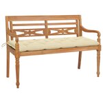 vidaXL Banc Batavia avec coussin blanc crème 150cm Bois de teck massif