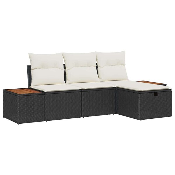 vidaXL Ensemble de canapé de jardin avec coussin 4 Pièces Noir Poly rotin