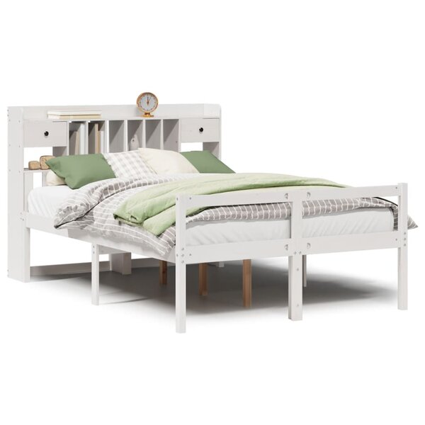 vidaXL Lit bibliothèque sans matelas blanc 160x200 cm bois pin massif