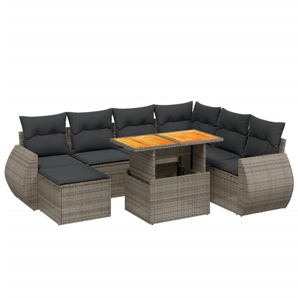 vidaXL Salon de jardin 8 Pièces avec coussins gris résine tressée
