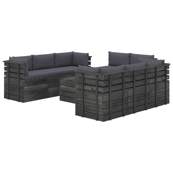 vidaXL Salon palette de jardin 9 Pièces avec coussins Bois de pin massif