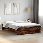 vidaXL Cadre de lit chêne fumé 150x200 cm bois d'ingénierie et métal
