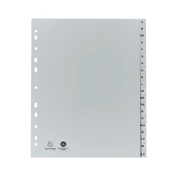 Intercalaires Imprimés Alphabétiques Pp Recyclé Gris - Az (alphabet Allemand) 20 Positions - A4 Maxi - Gris - X 25 - Exacompta